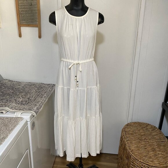 Calvin Klein Gauze Tiered Maxi Dress in Ivory Size 10 - Picture 2 of 7